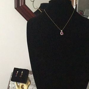 NWB Avon Amethyst Teardrop Necklace & Earring Set